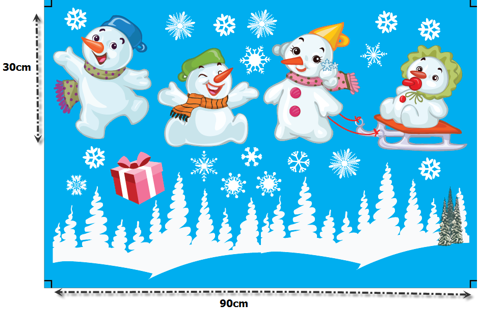 Decal dán tường Người tuyết vui nhộn (nền trắng đục)